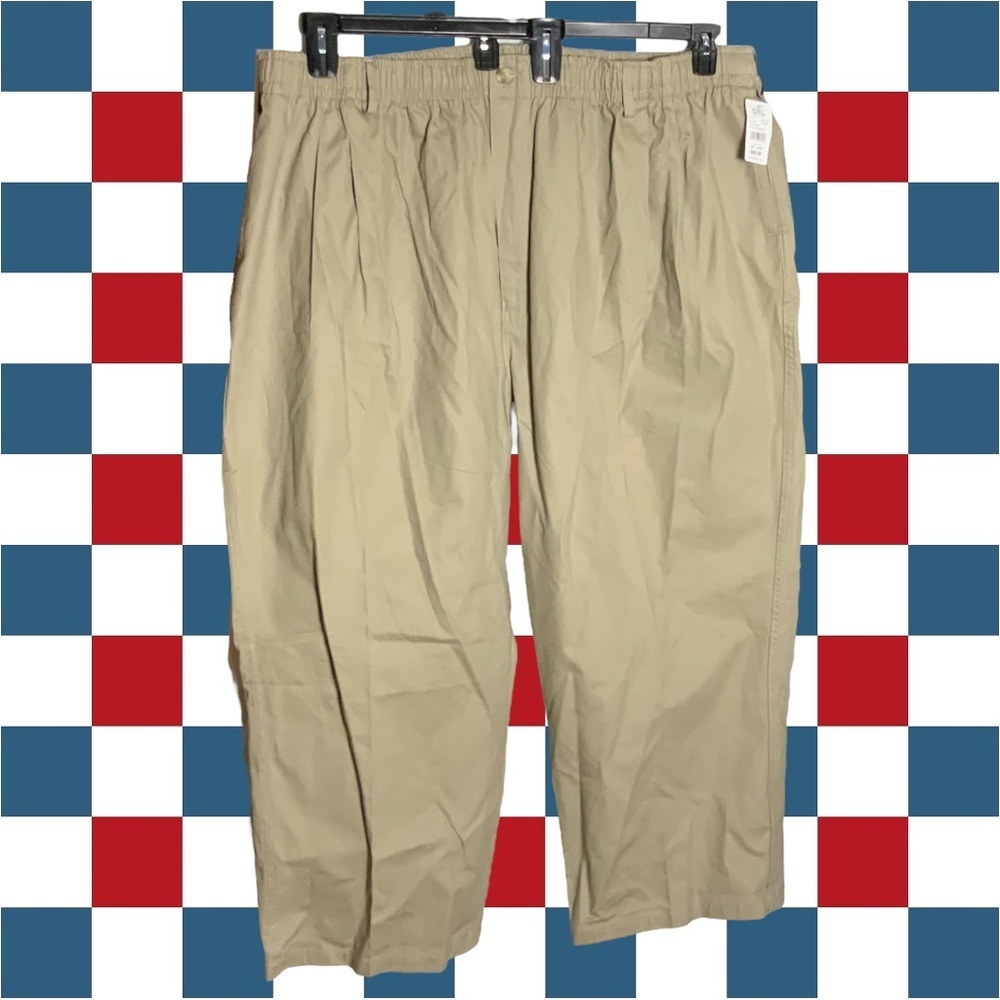 Creekwood New w Tag Tan Khaki Elastic Waist Pants Men 64 Reg (Actual Waist 50”)